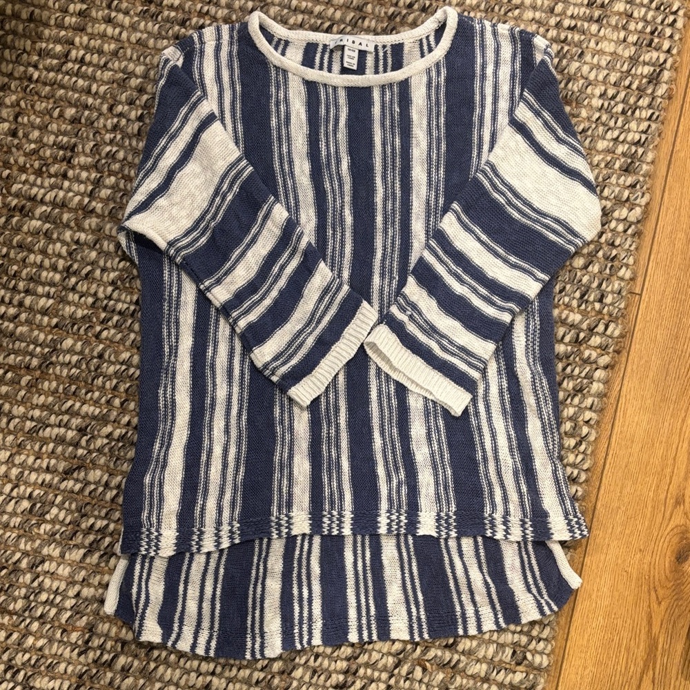 Boho blue and white striped thin sweater